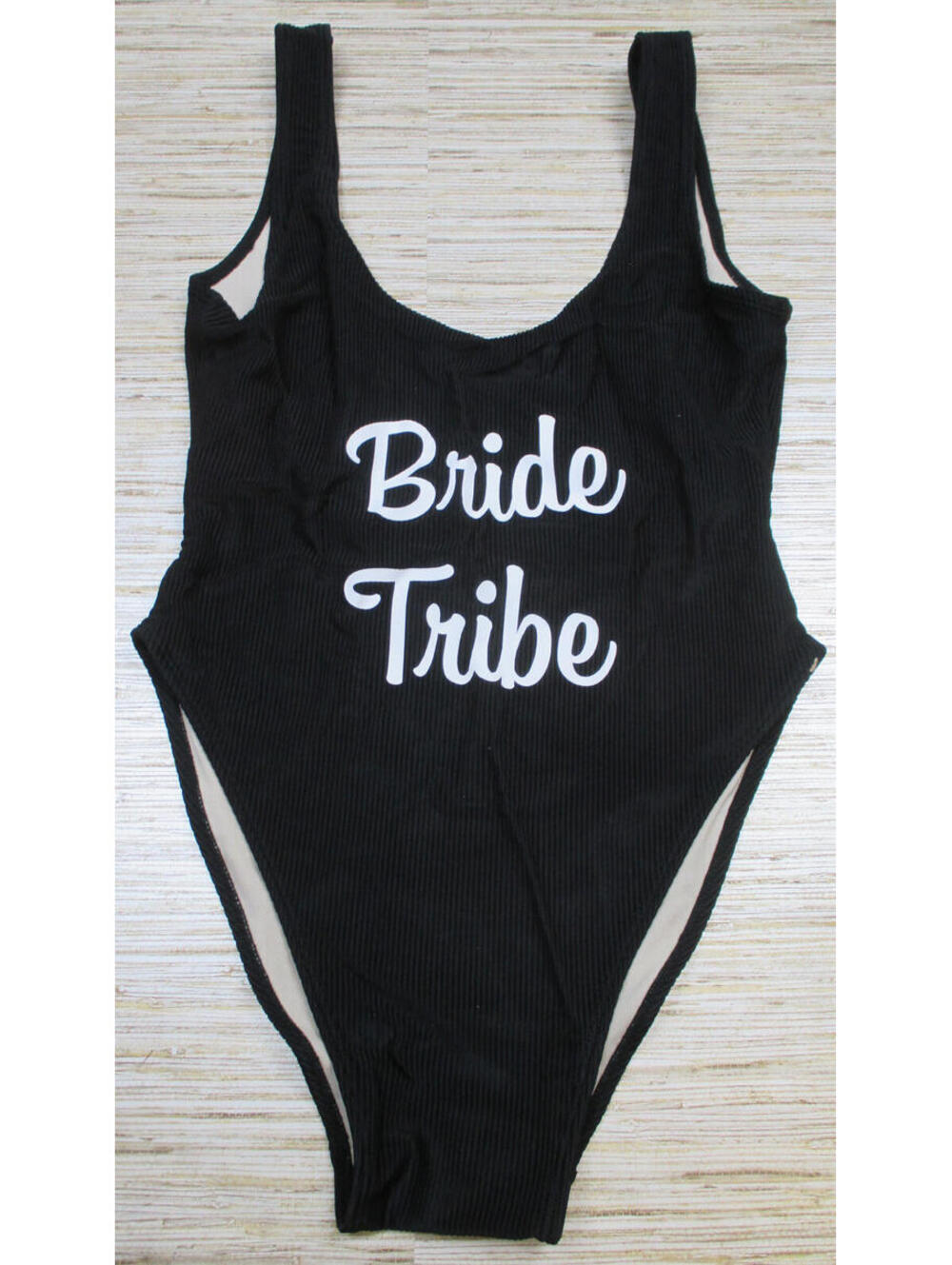 2410 Private Party "Bride Tribe" Swimsuit One-pc High leg BLACK  sz M/L new $99